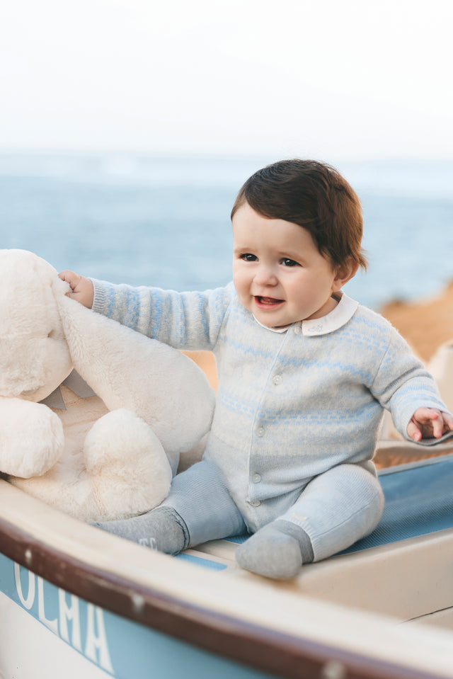 Combinaison longue - Bleu céleste jacquard - Image principale