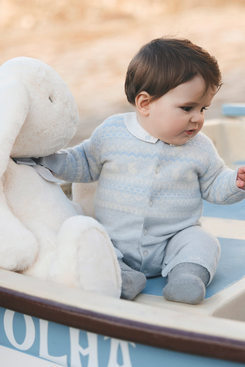 Combinaison longue - Bleu céleste jacquard - Image principale