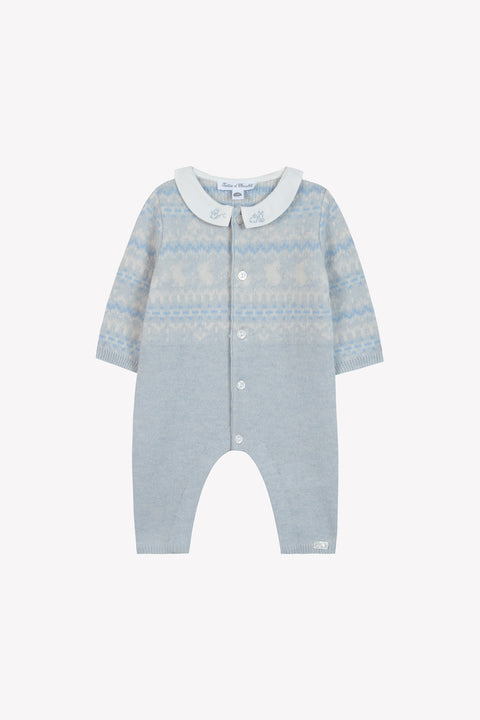Combinaison longue - Bleu céleste jacquard - Image principale