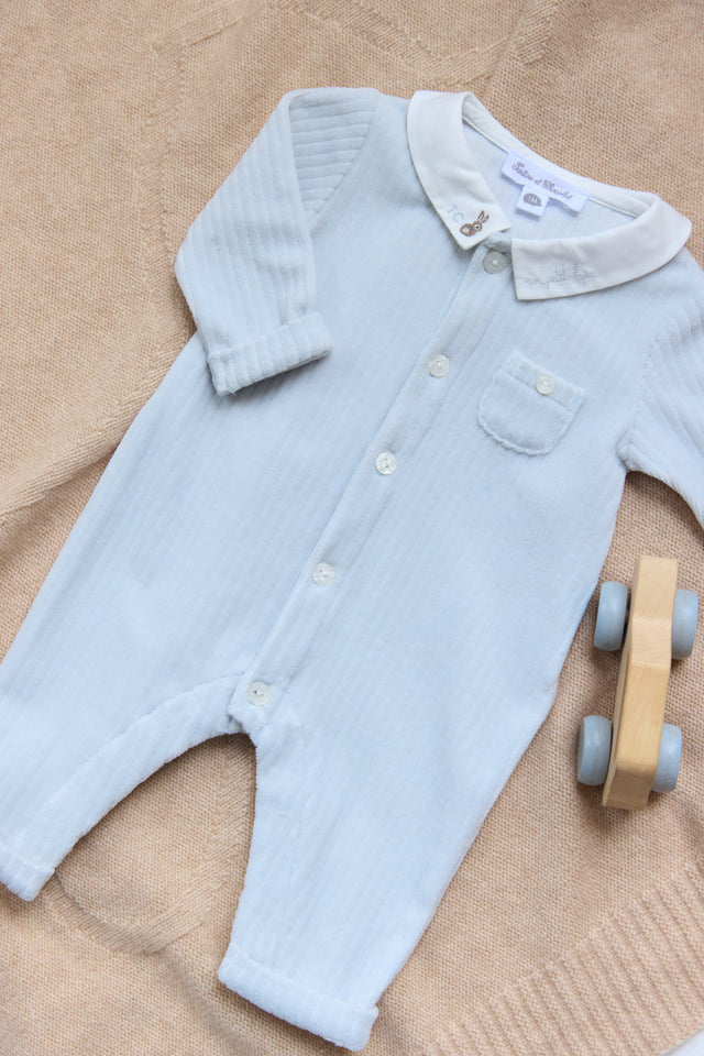 Combinaison longue - Bleu céleste velours - Image principale