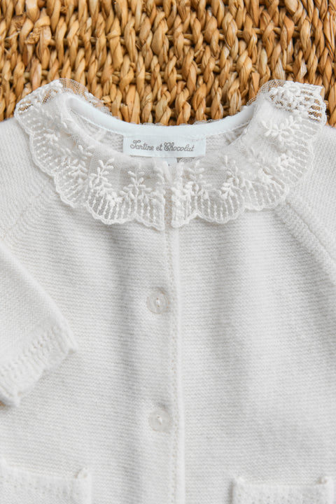 Combinaison longue - Ecru col dentelle - Image principale