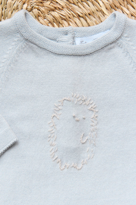 Combinaison longue - Bleu céleste broderie hérisson - Image principale