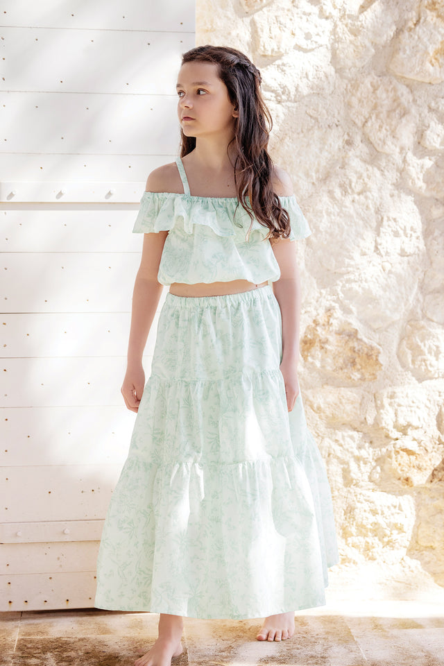 Ensemble long - Vert d'eau inspiration Toile de Jouy - Image principale