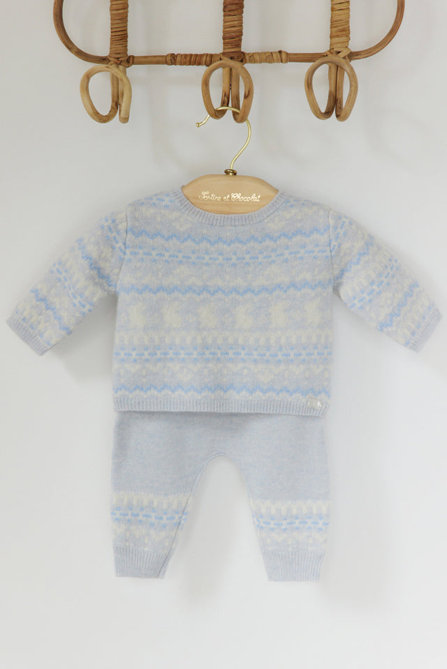 Ensemble long - Bleu chiné jacquard - Image principale