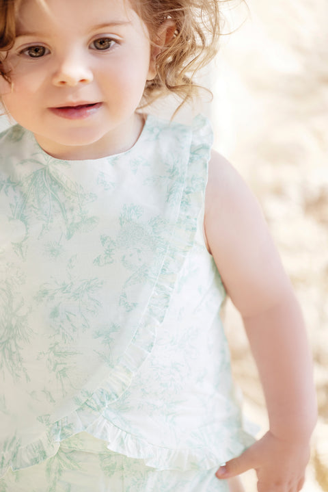 Ensemble court - Vert d'eau inspiration Toile de Jouy - Image principale