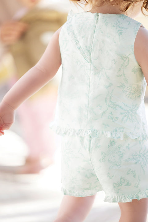 Ensemble court - Vert d'eau inspiration Toile de Jouy - Image principale