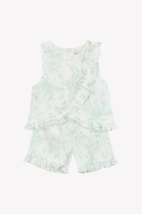 Ensemble court - Vert d'eau inspiration Toile de Jouy - Image principale