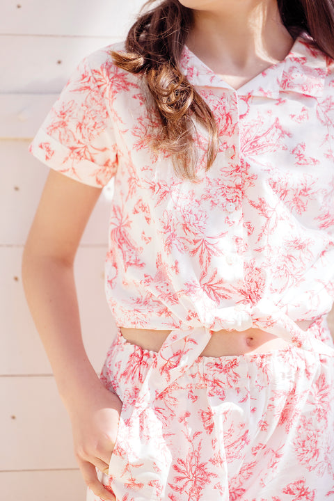 Ensemble court - Praline inspiration Toile de Jouy - Image principale