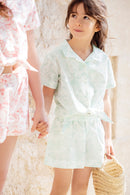 Ensemble court - Vert d'eau inspiration Toile de Jouy