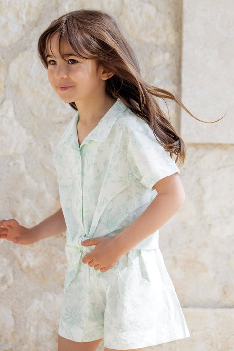 Ensemble court - Vert d'eau inspiration Toile de Jouy - Image principale