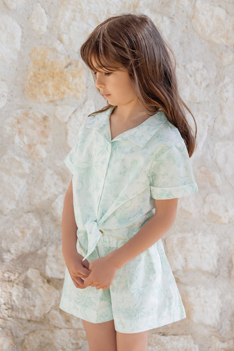 Ensemble court - Vert d'eau inspiration Toile de Jouy - Image principale