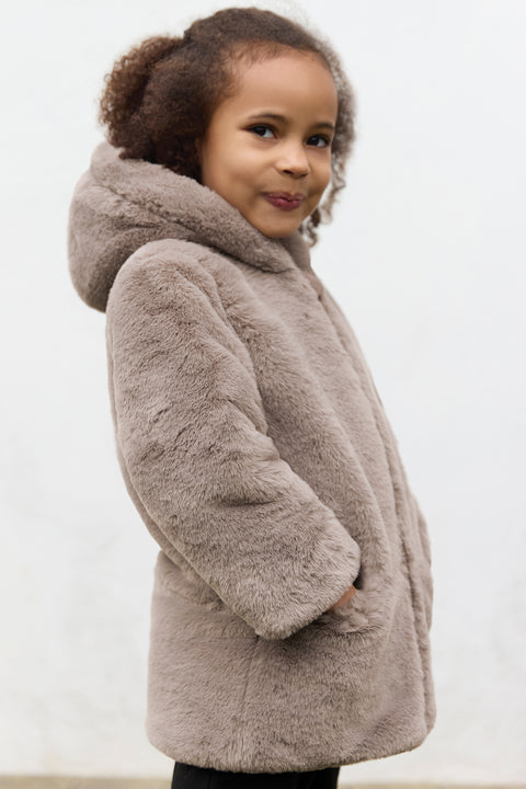 Manteau - Taupe imitation fourrure - Image principale