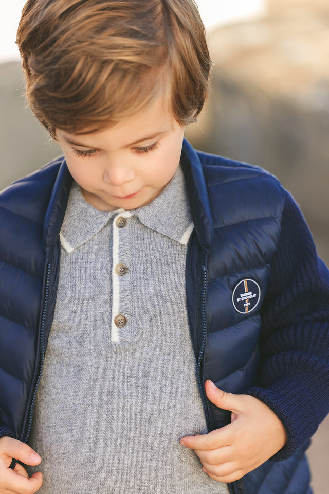 Pull - Gris chiné col pointu - Image principale