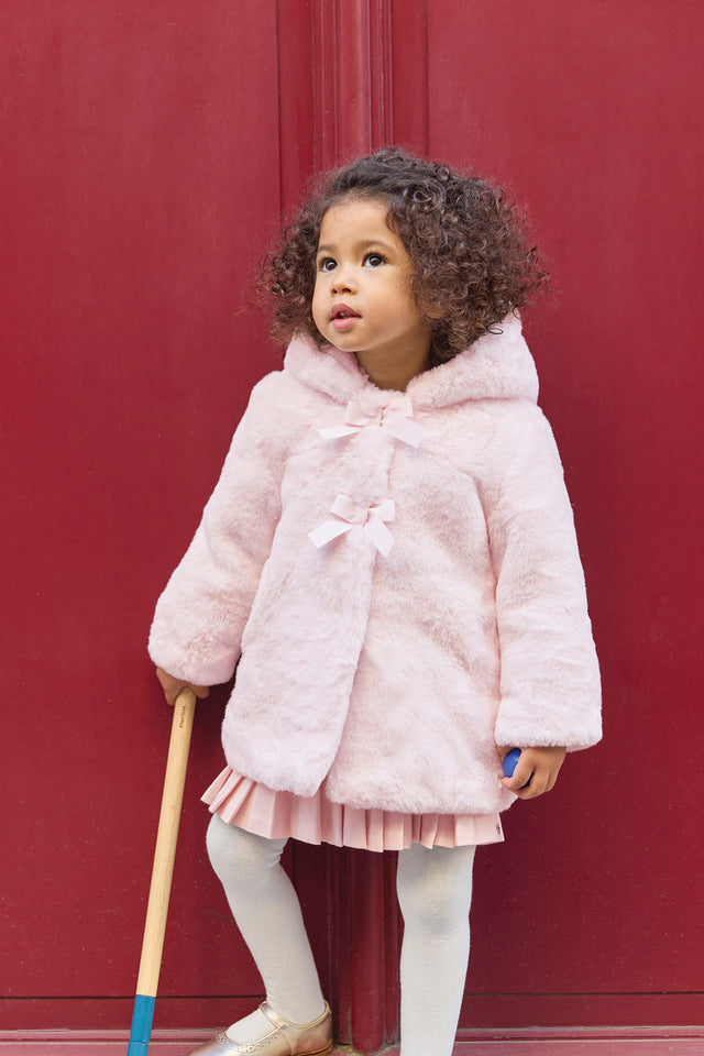 Manteau - Rose pâle imitation fourrure - Image principale