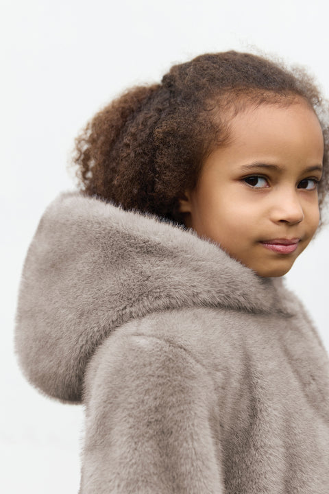 Manteau - Taupe imitation fourrure - Image principale