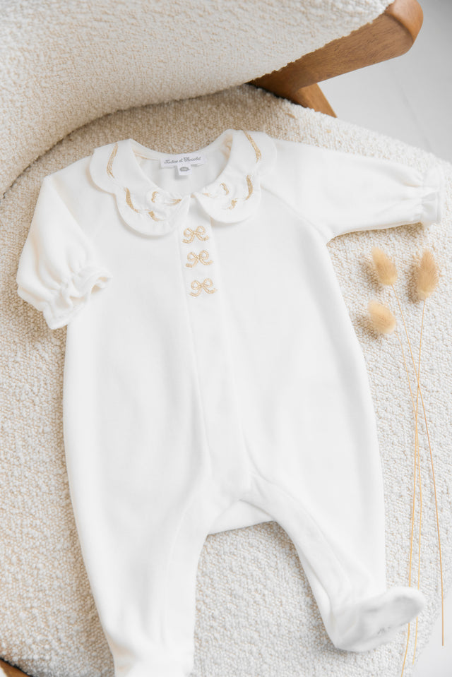 Pyjama - Ecru velours nœuds - Image principale