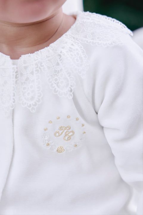 Pyjama - Ecru col velours dentelle - Image principale