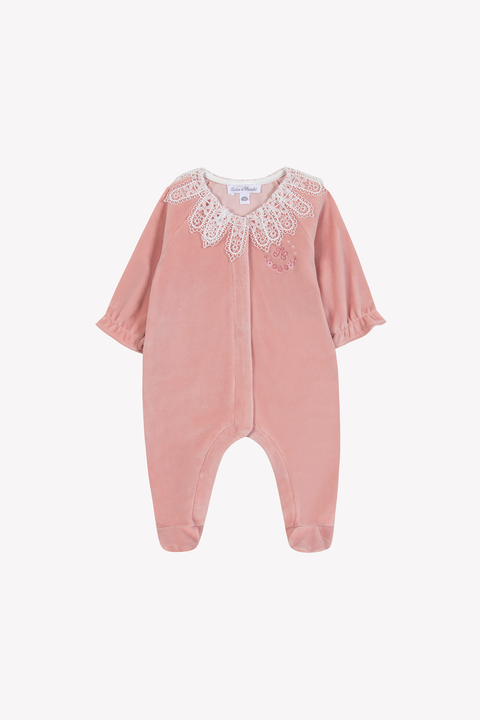 Pyjama - Pêche velours col dentelle - Image principale