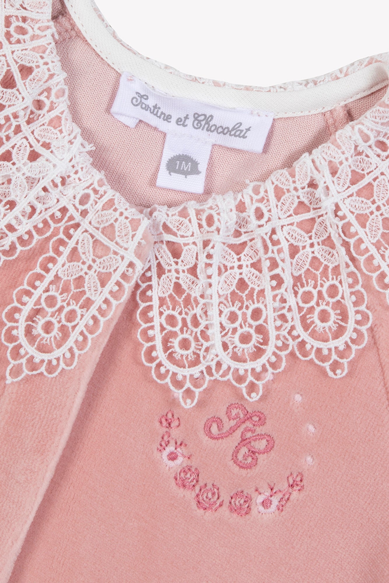 Pyjama - Pêche velours col dentelle