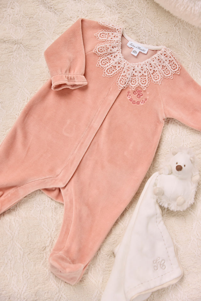 Pyjama - Pêche velours col dentelle - Image principale