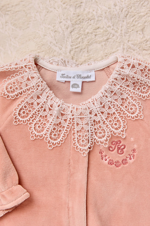 Pyjama - Pêche velours col dentelle - Image principale