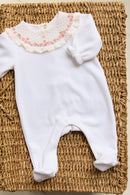 Pyjama - Blanc col broderies fleurs