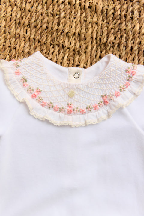 Pyjama - Blanc col broderies fleurs - Image principale