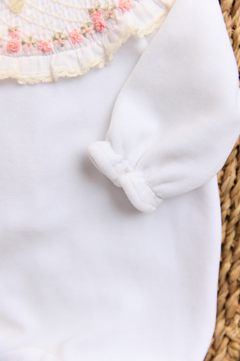 Pyjama - Blanc col broderies fleurs - Image principale