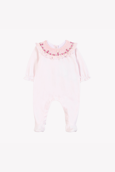 Pijama - Rosa pálido cuello bordados flores - Image principale