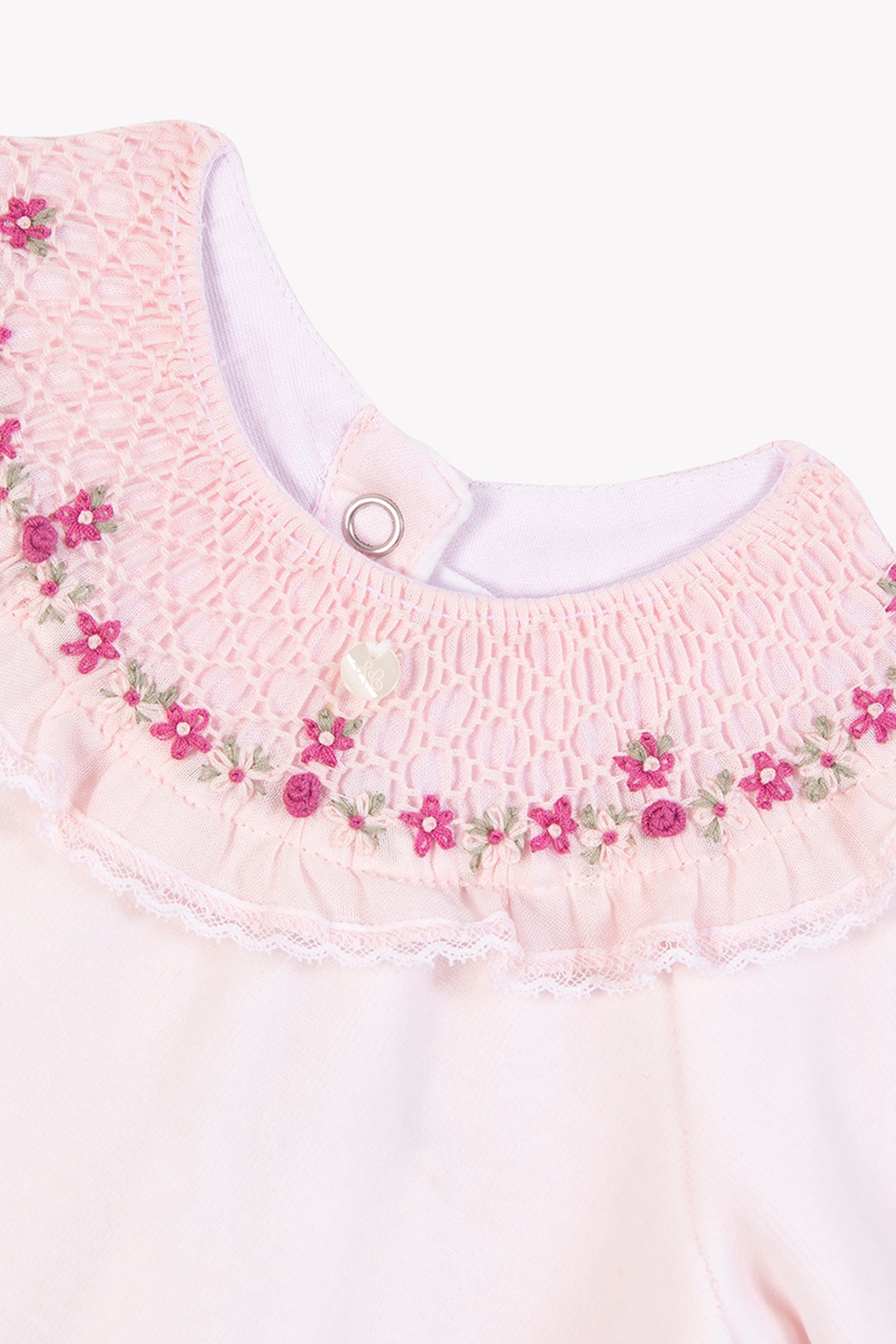 Pyjama - Rose pâle col broderies fleurs
