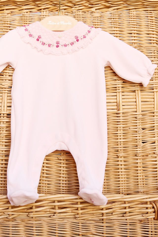 Pyjama - Rose pâle col broderies fleurs - Image principale