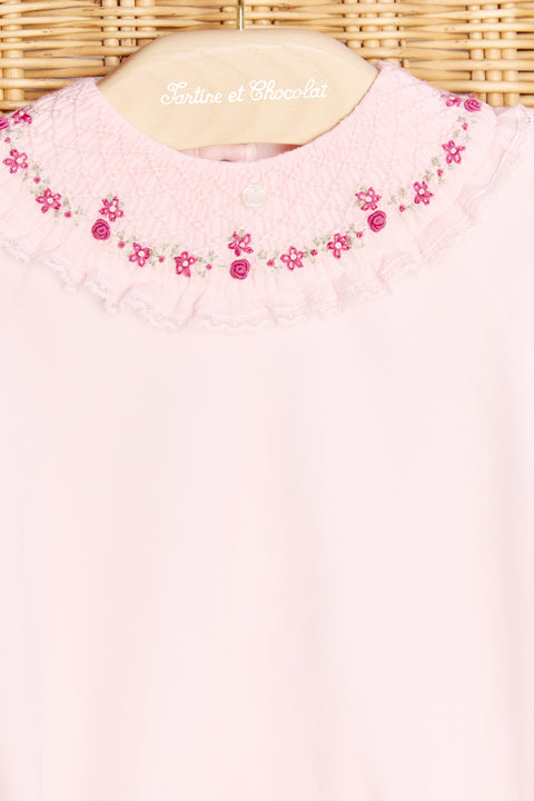 Pyjama - Rose pâle col broderies fleurs - Image principale