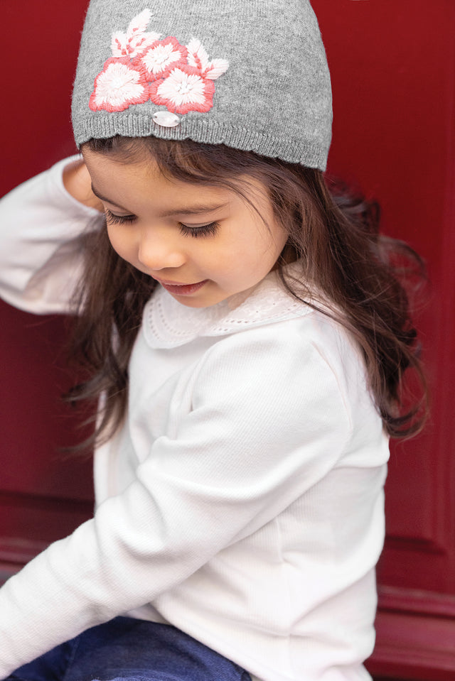 Bonnet - Gris broderie fleurs - Image principale