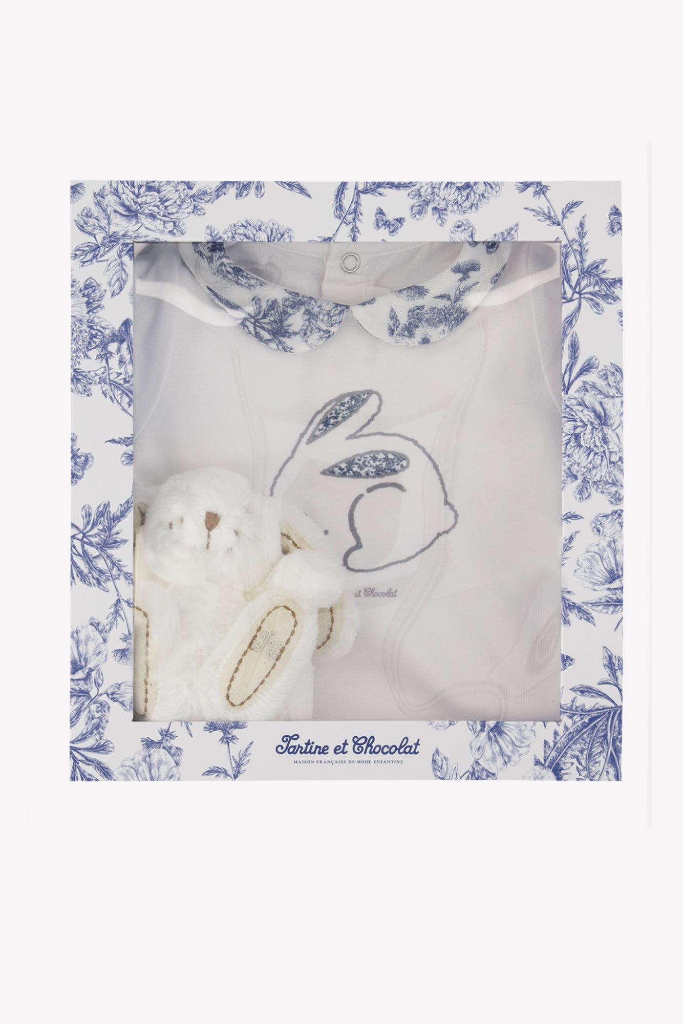 Coffret pyjama et doudou - Bleu inspiration Toile de Jouy