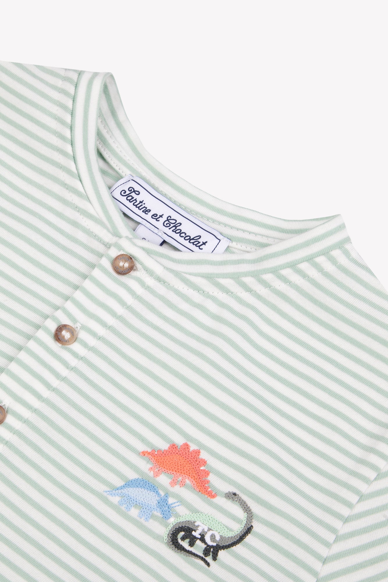 T-shirt - Cotton sage Stripes dinosaurs