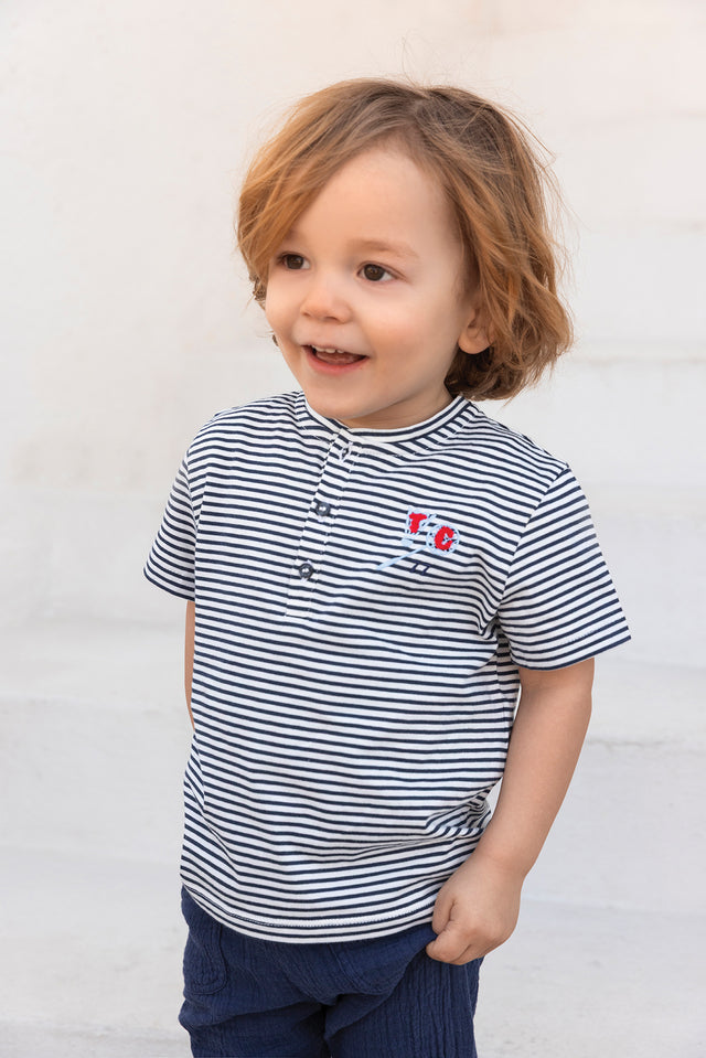 T-shirt - Navy cotton Stripes - Image principale