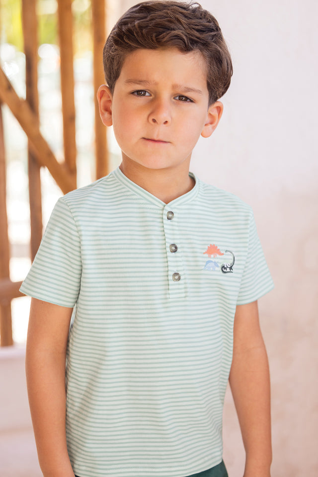 T-shirt - Sauge coton rayures dinosaures - Image principale