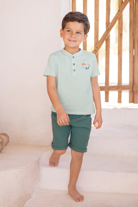 T-shirt - Sauge coton rayures dinosaures - Image principale