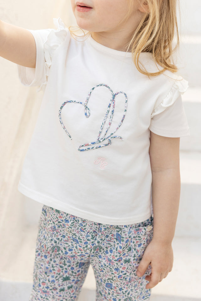 Camiseta - Blanco algodón mariposa Estampado tela Liberty - Image principale