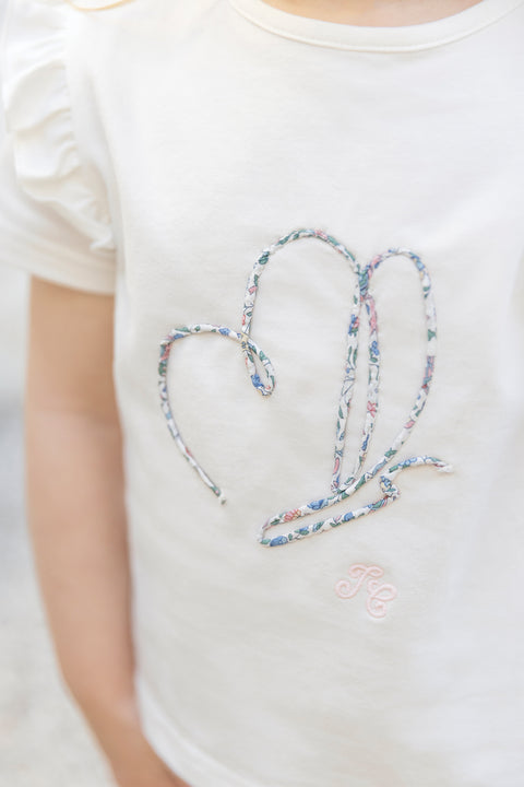Camiseta - Blanco algodón mariposa Estampado tela Liberty - Image principale