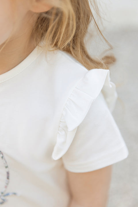 Camiseta - Blanco algodón mariposa Estampado tela Liberty - Image principale