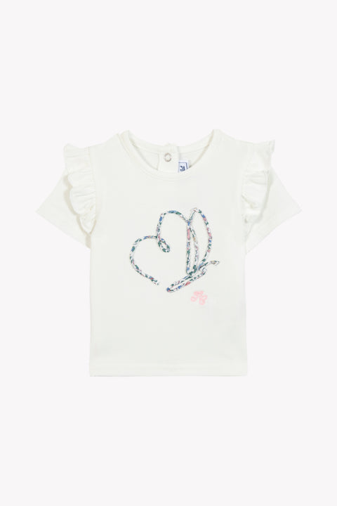 T-shirt - Blanc coton papillon imprimé tissu liberty - Image principale