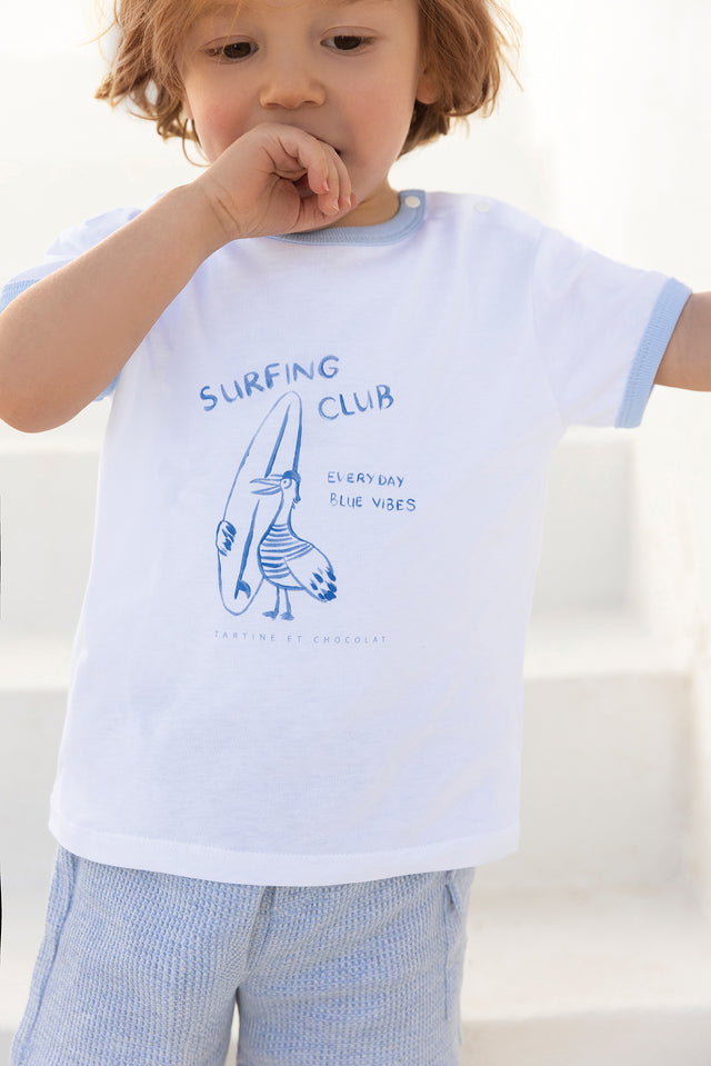 Camiseta -Blanco algodon Ilustración playa - Image principale