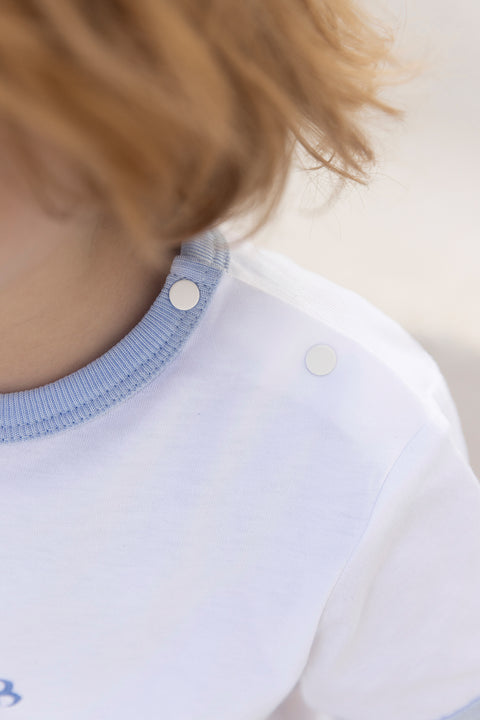 Camiseta -Blanco algodon Ilustración playa - Image principale