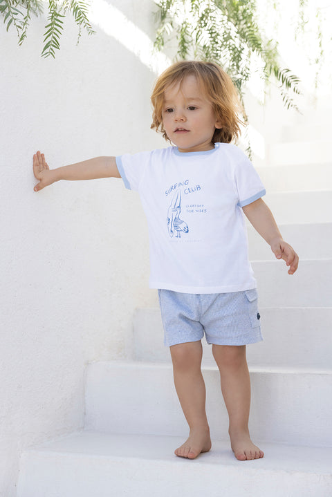 Camiseta -Blanco algodon Ilustración playa - Image principale