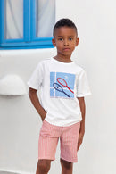 T-Shirt - Weiss Illustration Badminton