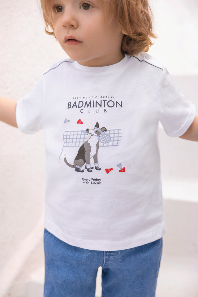 T-shirt - White cotton Illustration badminton - Image principale