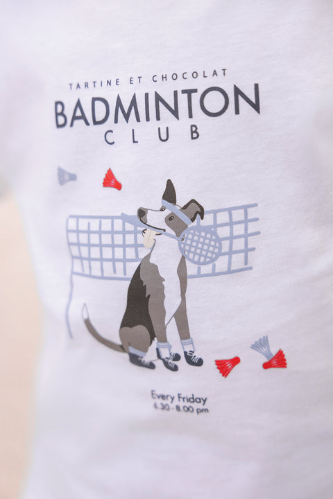 T-shirt - White cotton Illustration badminton - Image principale