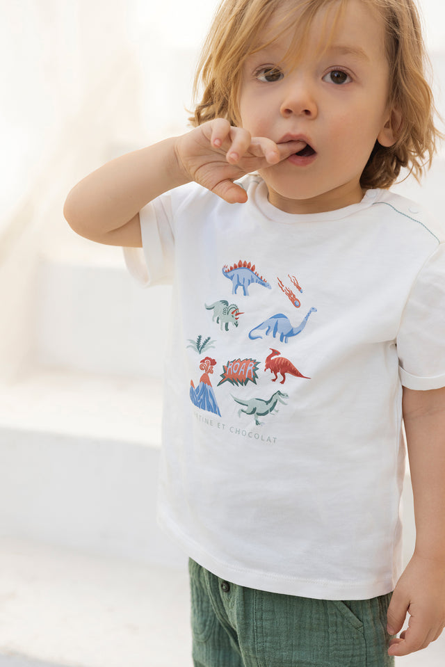 Camiseta - Marfil algodon Ilustración dinosaurios - Image principale