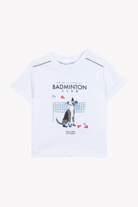 T-shirt - White cotton Illustration badminton - Image principale